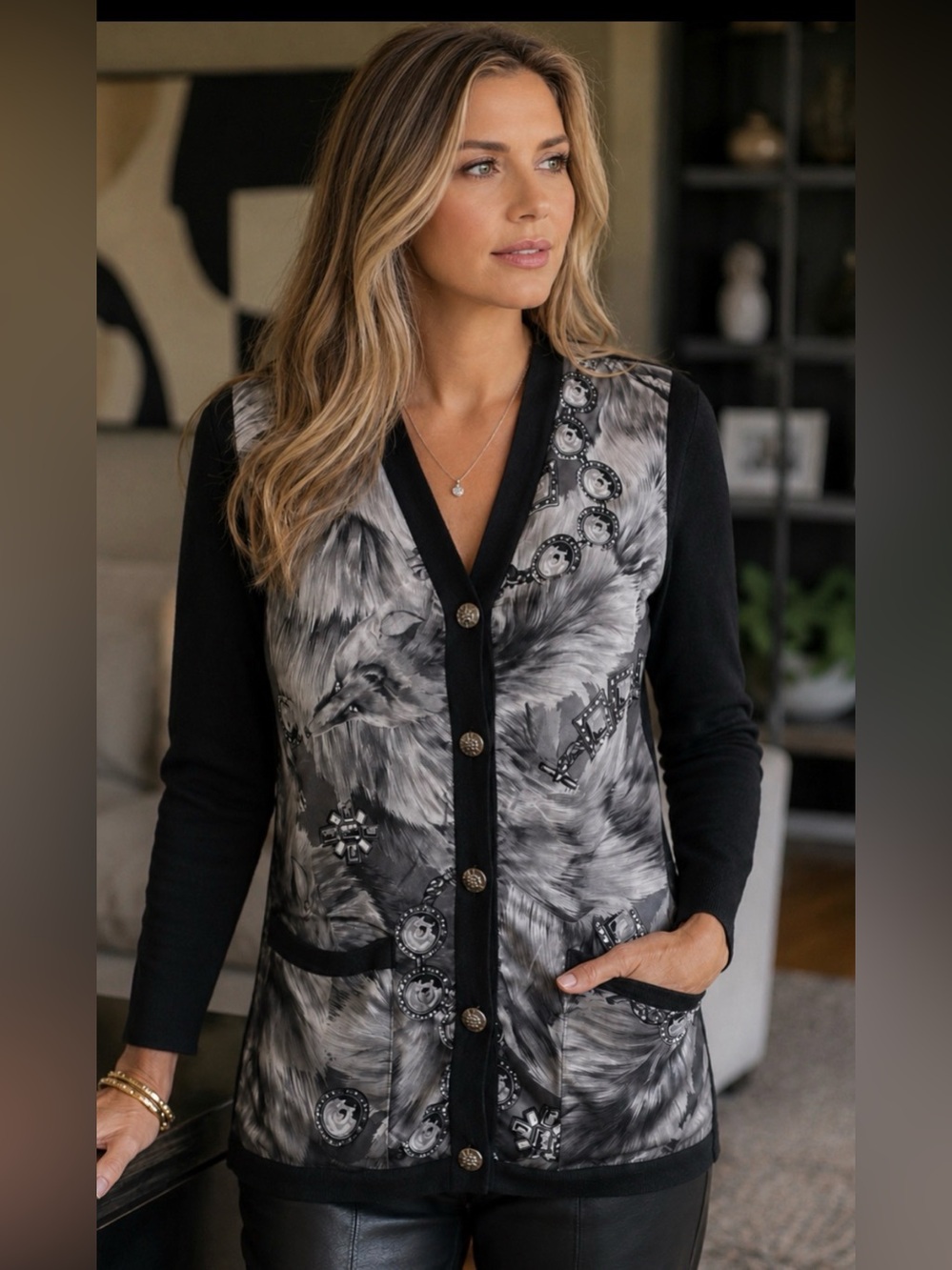 CELINE rare cardigan wool and silk cardigan sweater size FR 36 🖤🩶🤍